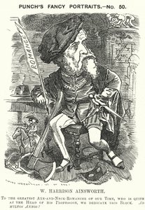 Punch cartoon: William Harrison Ainsworth, angielski powieściopisarz historyczny (grafika) autorstwa Edward Linley (after) Sambourne
