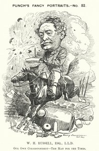 Punch cartoon: William Howard Russell, irlandzki dziennikarz i korespondent wojenny (grafika) autorstwa Edward Linley (after) Sambourne