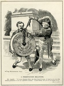 „Prezentacja Millstone”, premier Asquith przedstawia kanclerzowi skarbu Lloydowi George