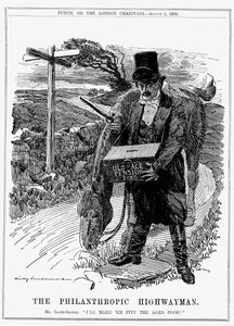 David Lloyd George (1863-1945) Urodzony w Walii brytyjski liberalny mąż stanu. W 1908 roku, jako kanclerz skarbu, Lloyd George wprowadził ustawę o emeryturach. Karykatura Edwarda Linleya Sambourne