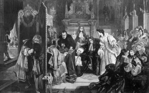 Król Jakub II 1633-1701 otrzymuje wiadomość o wylądowaniu księcia Orange, 1890. autorstwa Edward Matthew Ward