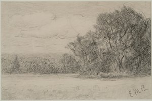 Krajobraz (#1) c. lata 80. XIX wieku (grafit na papierze) autorstwa Edward Mitchell Bannister