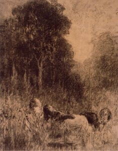 Krajobraz z krowami na pierwszym planie autorstwa Edward Mitchell Bannister