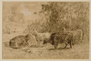 Krajobraz z czterema krowami, ok. 1930 1880 (węgiel na papierze) autorstwa Edward Mitchell Bannister