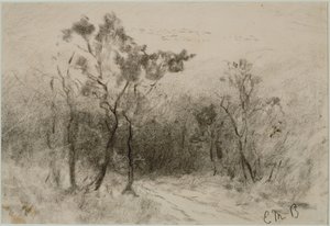 Krajobraz ze ścieżką (nr 51), ok. godz. 1880 (węgiel na papierze) autorstwa Edward Mitchell Bannister