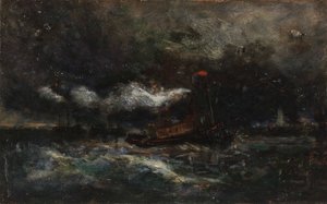 Szkwał, Brenton Lekka łódź w sztormie, latarnia morska w tle, b.d.