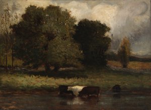 Bez tytułu (Cztery krowy brodzące w stawie) autorstwa Edward Mitchell Bannister