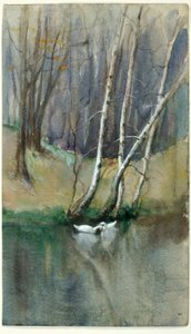 Bez tytułu (Scena w lesie z brzozami i kaczkami) autorstwa Edward Mitchell Bannister