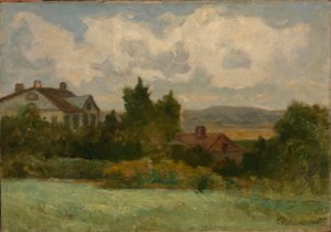 Bez tytułu (domy i drzewa) autorstwa Edward Mitchell Bannister