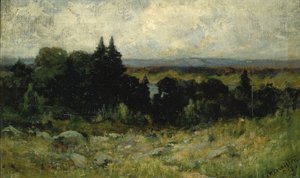 Bez tytułu (krajobraz, pola ze skałami i drzewami) autorstwa Edward Mitchell Bannister