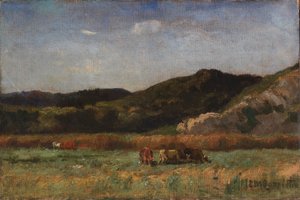 Bez tytułu (krajobraz z pasącymi się krowami, wzgórza) autorstwa Edward Mitchell Bannister