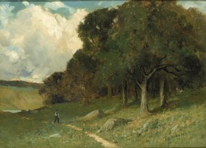 Bez tytułu (mężczyzna na ścieżce z drzewami w tle) autorstwa Edward Mitchell Bannister
