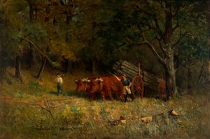 Chłopiec i mężczyzna bez tytułu z wołami, 1891. autorstwa Edward Mitchell Bannister