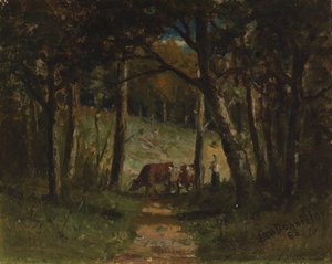 Krowy bez tytułu na leśnej ścieżce, 1883. autorstwa Edward Mitchell Bannister