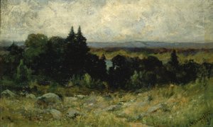 Krajobraz bez tytułu, pola ze skałami i drzewami, 1893 r. autorstwa Edward Mitchell Bannister