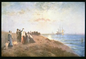 Zaokrętowanie pielgrzymów (olej na płótnie) autorstwa Edward Moran