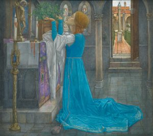 Izabela i garnek bazylii (tempera na płótnie)
