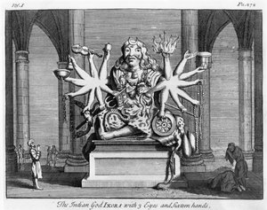 Indyjski bóg Ixora z trzema oczami i szesnastoma rękami, ok.1780