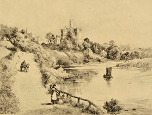 The Coquet: Warkworth Castle od drogi do Amble, ok.1880 (akwaforta)