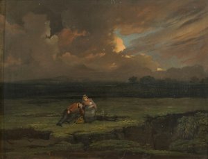 Żołnierz z żoną i dzieckiem w burzliwym krajobrazie autorstwa Edward Villiers Rippingille