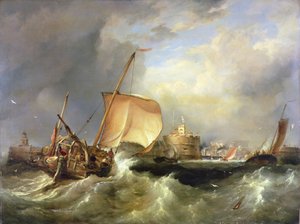 Francuski łódka do śledzi płynąca do portu w pobliżu Havre de Grace autorstwa Edward William Cooke