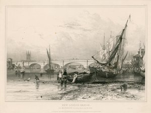 Most New London Bridge, z Billingsgate (niska woda) narysowany 31 lipca 1832 r. autorstwa Edward William Cooke