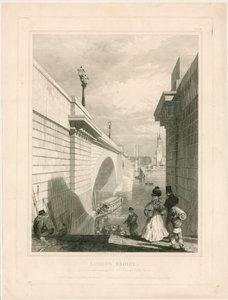Most New London Bridge z górnego podestu schodów w pobliżu Tooley Street autorstwa Edward William Cooke