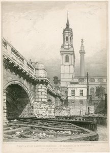 Część Old London Bridge, St Magnus i Monument autorstwa Edward William Cooke