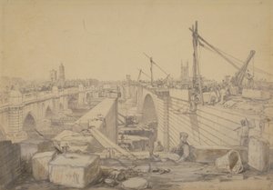 Budowa mostu londyńskiego, 1830 autorstwa Edward William Cooke
