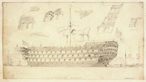 "Dreadnought" u wybrzeży Greenwich, ok. 1830 r. (grafit) autorstwa Edward William Cooke