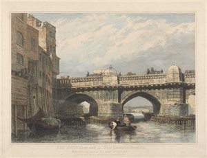 Koniec starego mostu London Bridge po stronie Southwark autorstwa Edward William Cooke