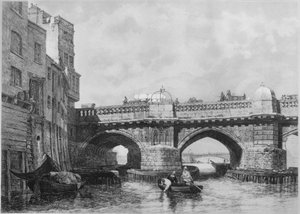 Southwark End of Old London Bridge, 1831, 1912. Artyści: Nieznani, Edward William Cooke. autorstwa Edward William Cooke