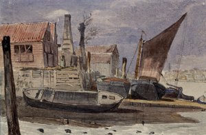 Battersea, brzeg rzeki z łodziami autorstwa Edward attr. to Bragg