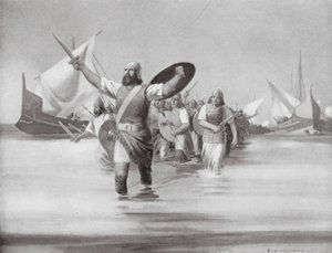 Sydończycy lądujący w Kartaginie (litografia) autorstwa Edwin A. Morrow