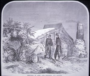 Szkice z życia wojska – ważenie racji żywnościowych, z „Ilustrowanej gazety Franka Leslie”, 7 maja 1864 r. (rycina) autorstwa Edwin Austin (after) Forbes