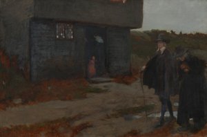 Przy drzwiach chaty (XVII-wieczna scena z Nowej Anglii) autorstwa Edwin Austin Abbey