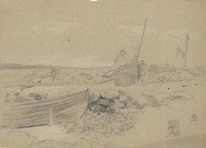 Scena na plaży z dory autorstwa Edwin Austin Abbey