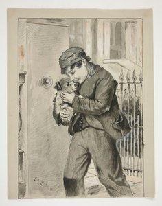 Chłopiec ze szczeniakiem autorstwa Edwin Austin Abbey