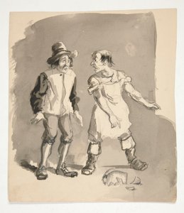 Kreskówka dwóch mężczyzn i potłuczonego garnka autorstwa Edwin Austin Abbey