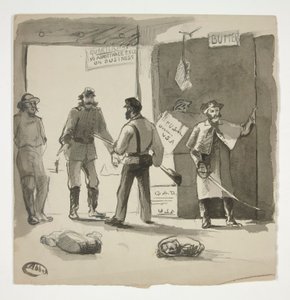 szkic wojny domowej (recto); Mężczyzna oglądający obraz (verso) autorstwa Edwin Austin Abbey
