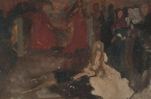 Studium kompozytorskie do Sceny zabawowej w Hamlecie, akt III, scena II autorstwa Edwin Austin Abbey