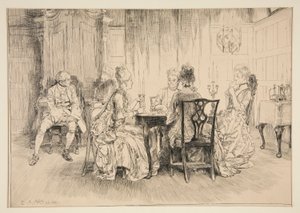 Scena jadalna - ilustracja dla Austina Dobsona autorstwa Edwin Austin Abbey