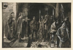 Dereń i jego wspólnicy z zegarkiem – Akt III, Scena III, Dużo Hałasu O Nic autorstwa Edwin Austin Abbey