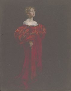 Kobieca postać w kolorze niebieskim i różowym. autorstwa Edwin Austin Abbey