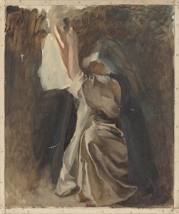 Studium postaci zakonnicy, dla dzieciństwa Galahada, w The Quest and Achievement of the Holy Graal, Book Delivery Room, Boston Public Library autorstwa Edwin Austin Abbey