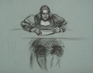 Figurka do Procesu Królowej Katarzyny. recepcjonista w recepcji autorstwa Edwin Austin Abbey
