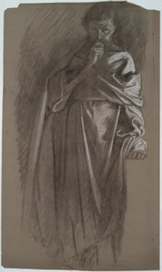 Studium postaci, mężczyzna trzymający suknię autorstwa Edwin Austin Abbey