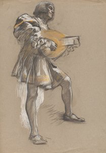 Figurka z mandoliną w średniowiecznym stroju. autorstwa Edwin Austin Abbey