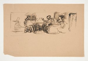 Figurki przy stole - niezidentyfikowana ilustracja autorstwa Edwin Austin Abbey