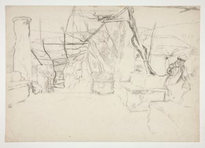 Postacie spacerujące wśród starych ruin(?) - (niezidentyfikowana ilustracja) autorstwa Edwin Austin Abbey